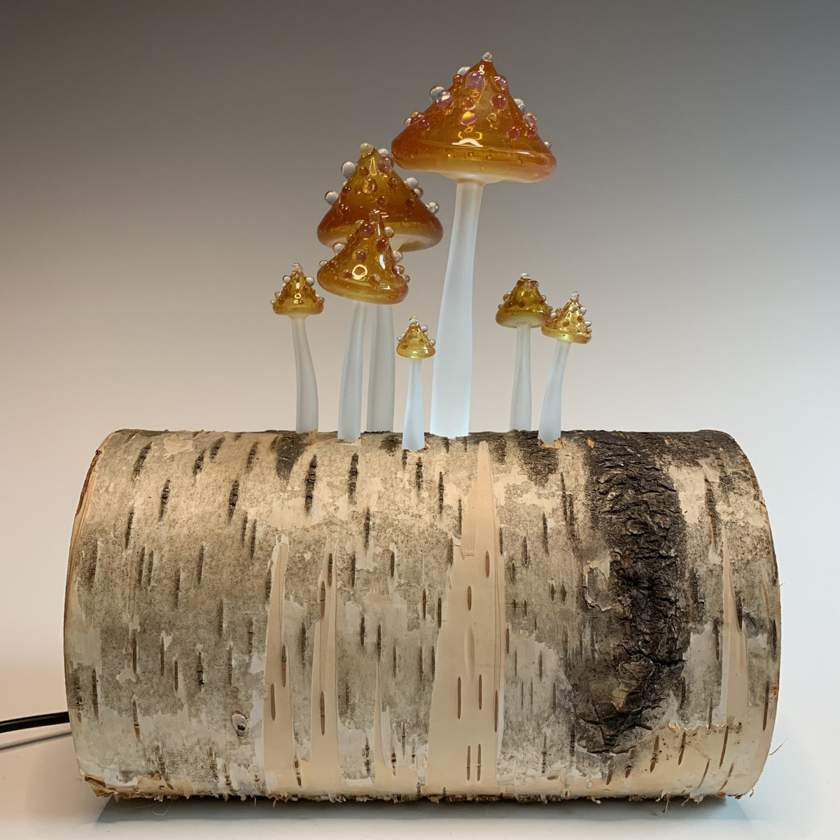 Birch Fairy Mushroom Log Lamp