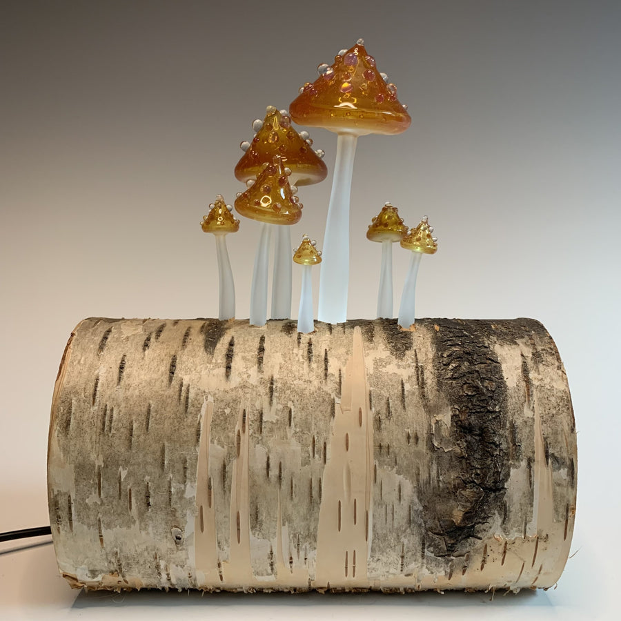 Birch Fairy Mushroom Log Lamp