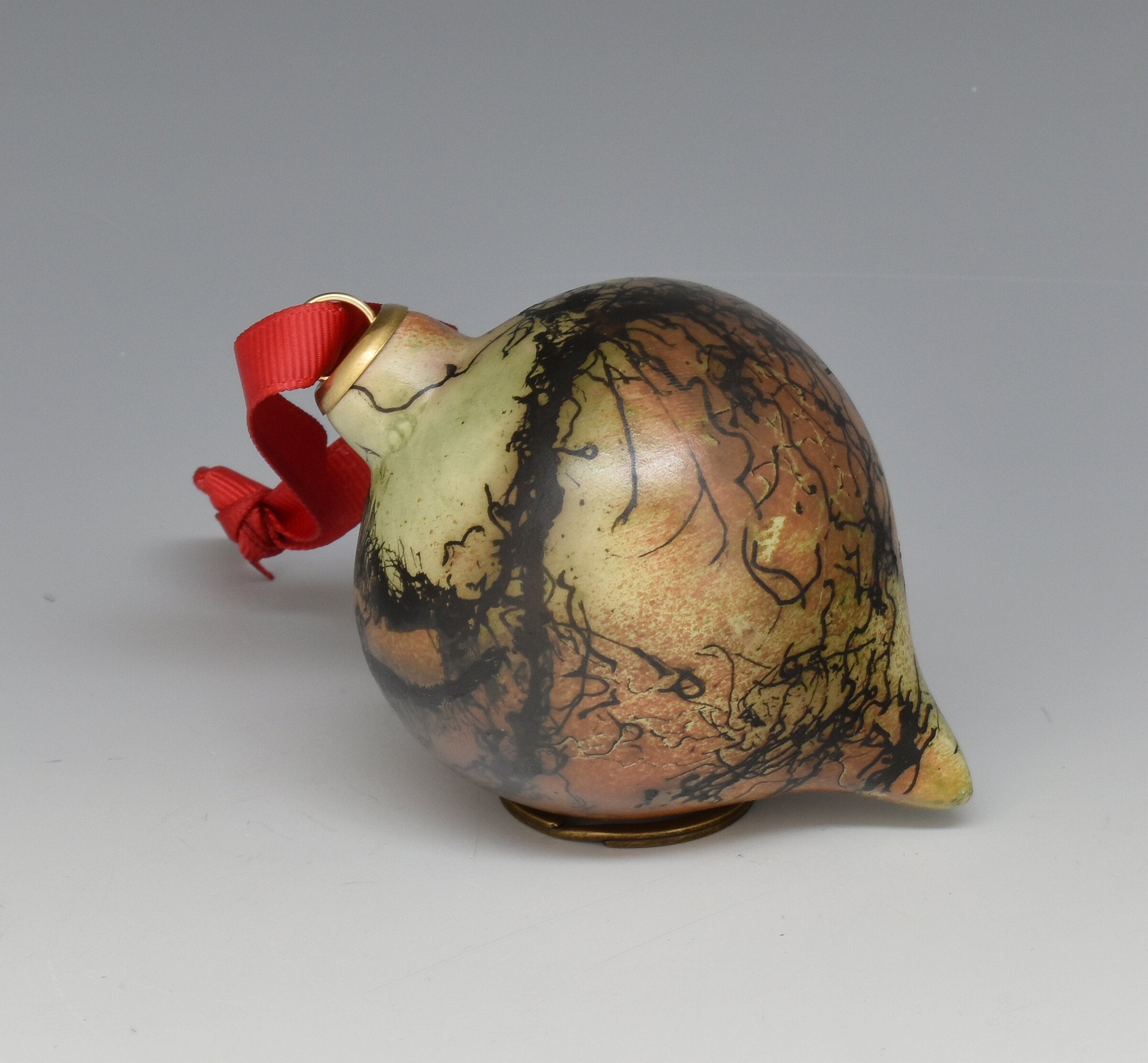 Horsehair and Feather Raku Fired Drop Ornament 103