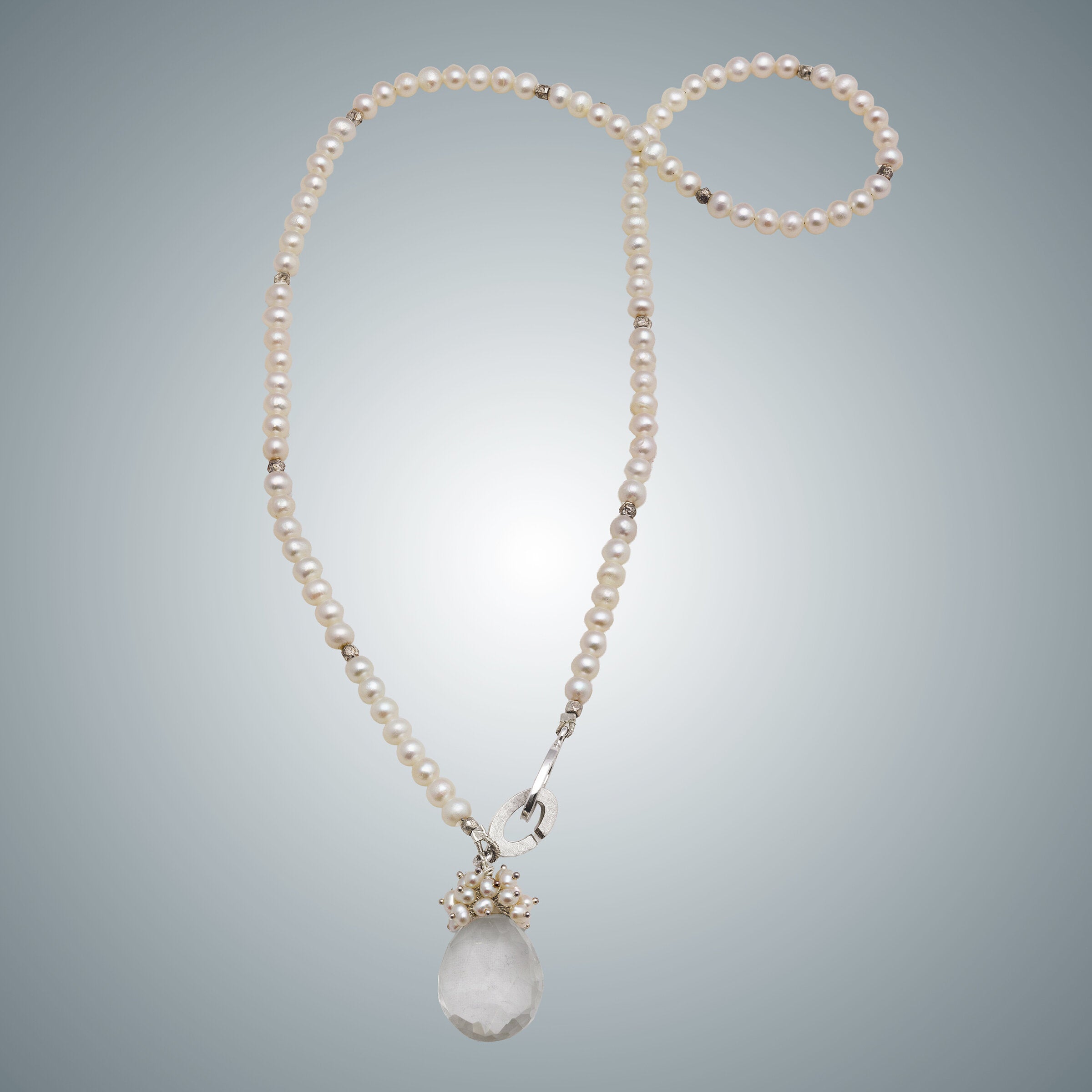 Freshwater Pearl, Crystal Quartz Teardrop & Silver Necklace