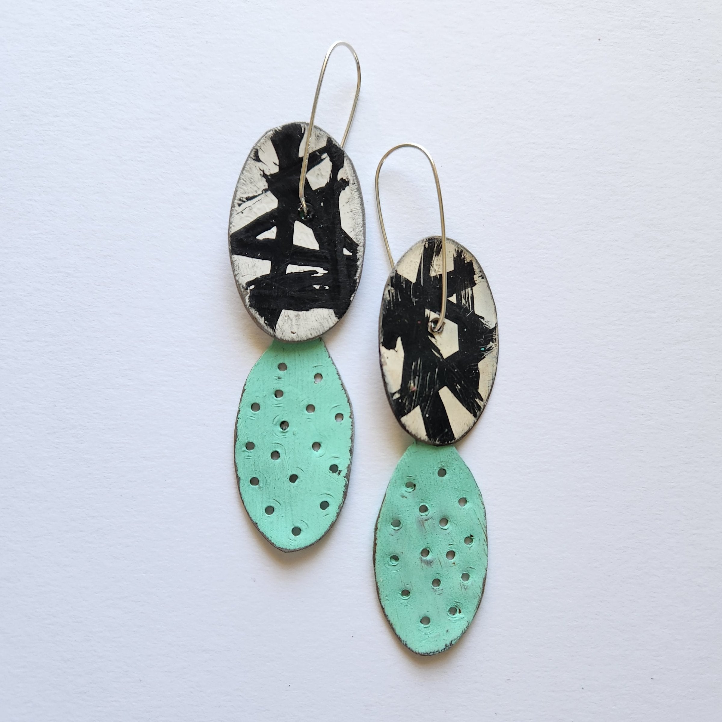 Aqua, White & Black Pod Earrings