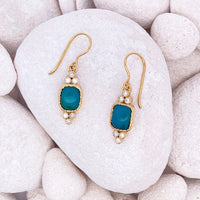 14k Gold, Gem Silica & Diamond Earrings