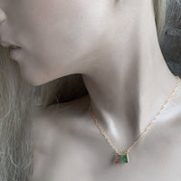 Watermelon Tourmaline Gold Trapezoid Necklace