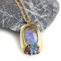 Lavender Boulder Opal & Sapphire Cluster Pendant