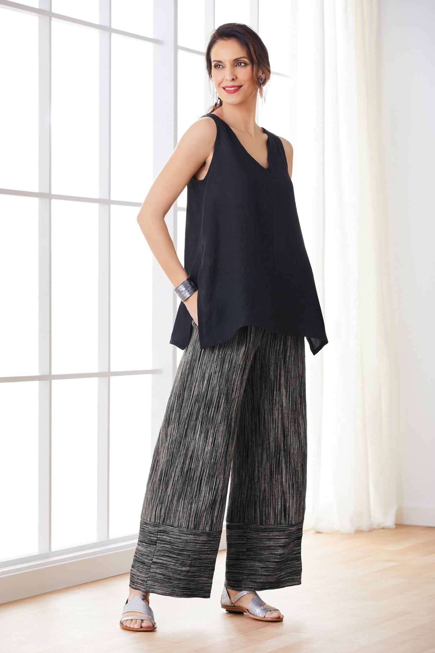 Black, v-neck worn in front