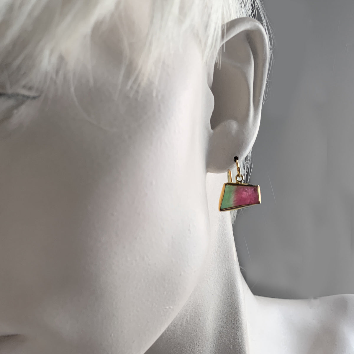 Watermelon Tourmaline Gold Earrings