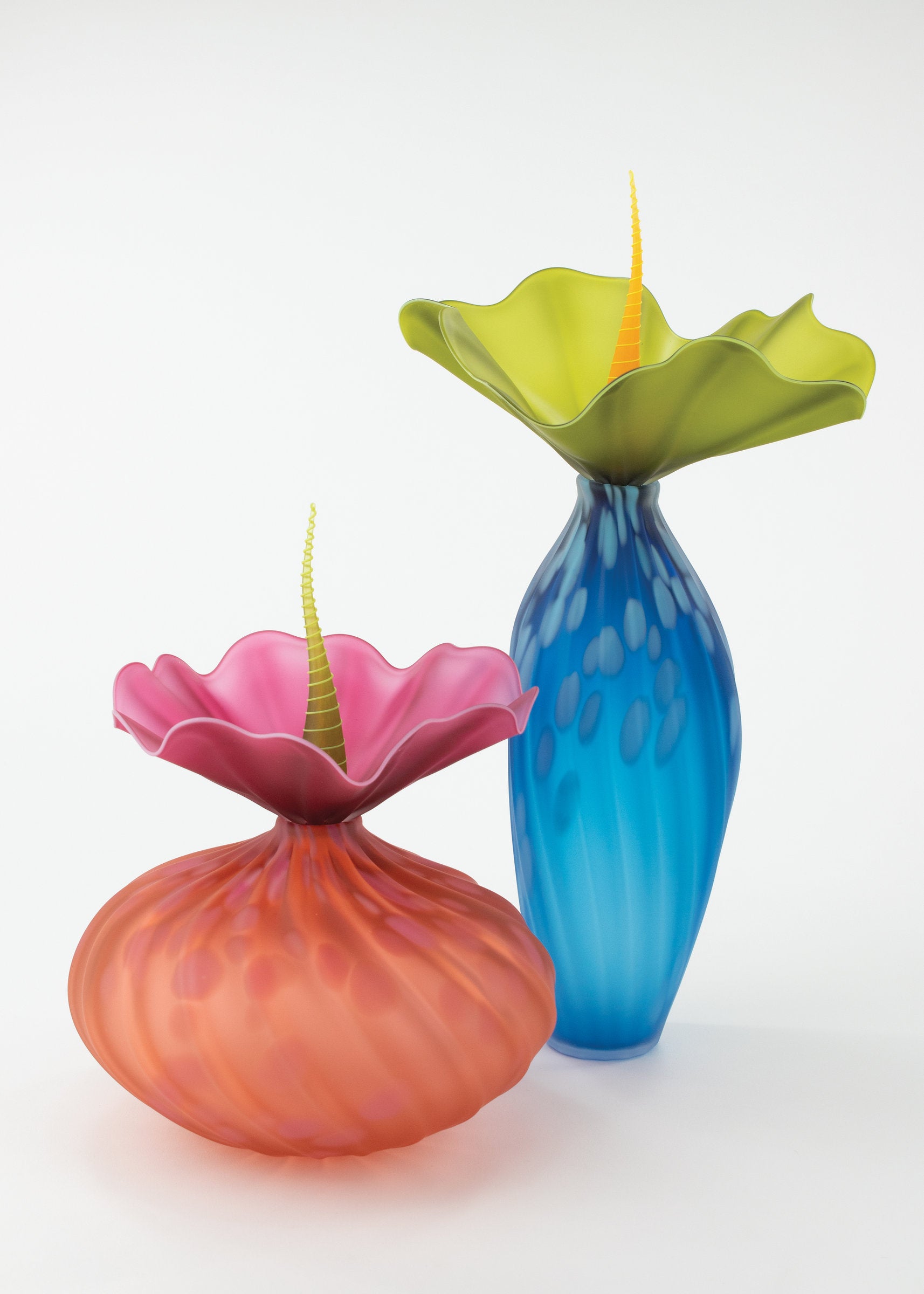 left to right: urchin apricot, tall aqua