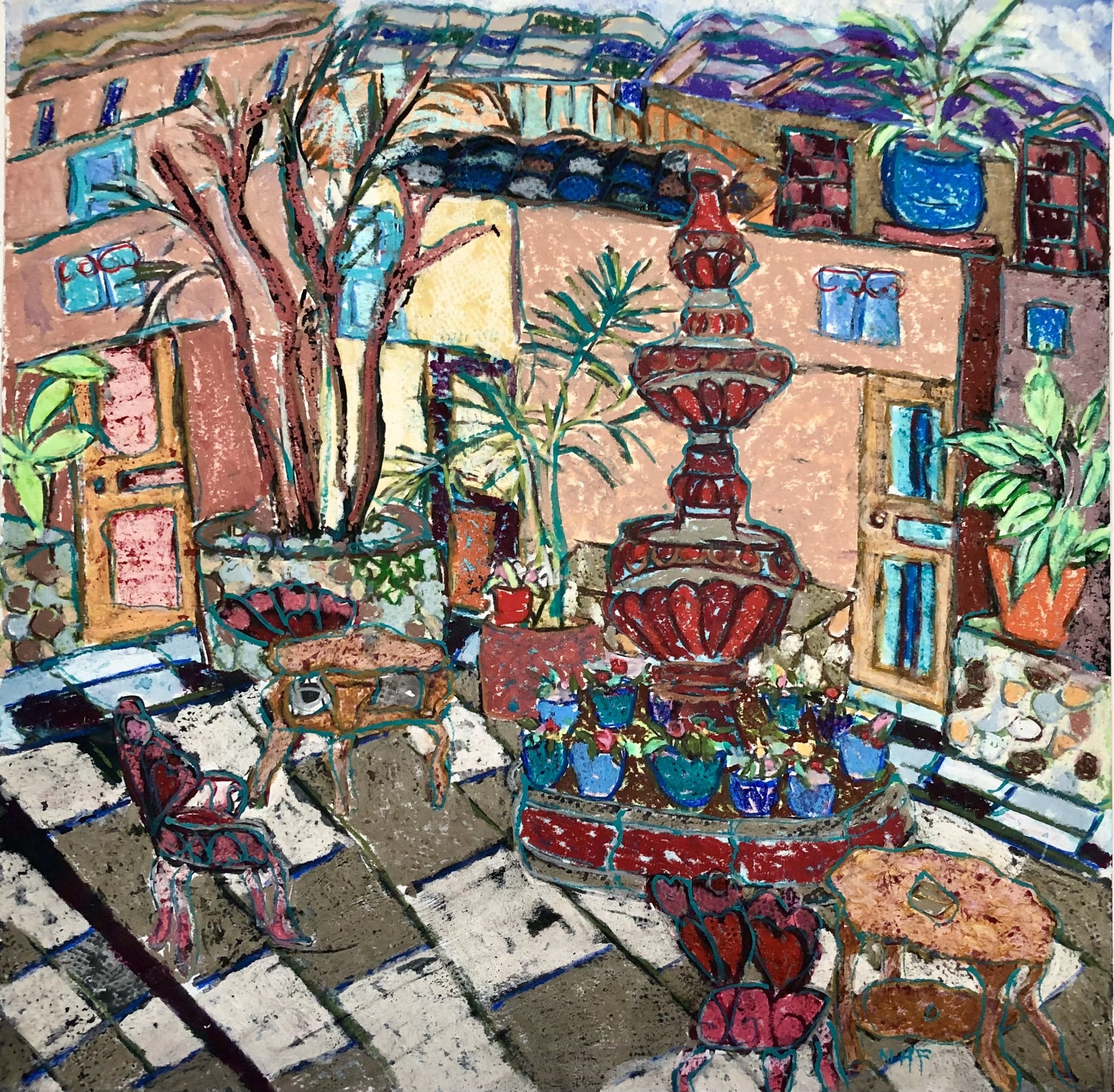 The Fountain in the Courtyard at Posada de Roger