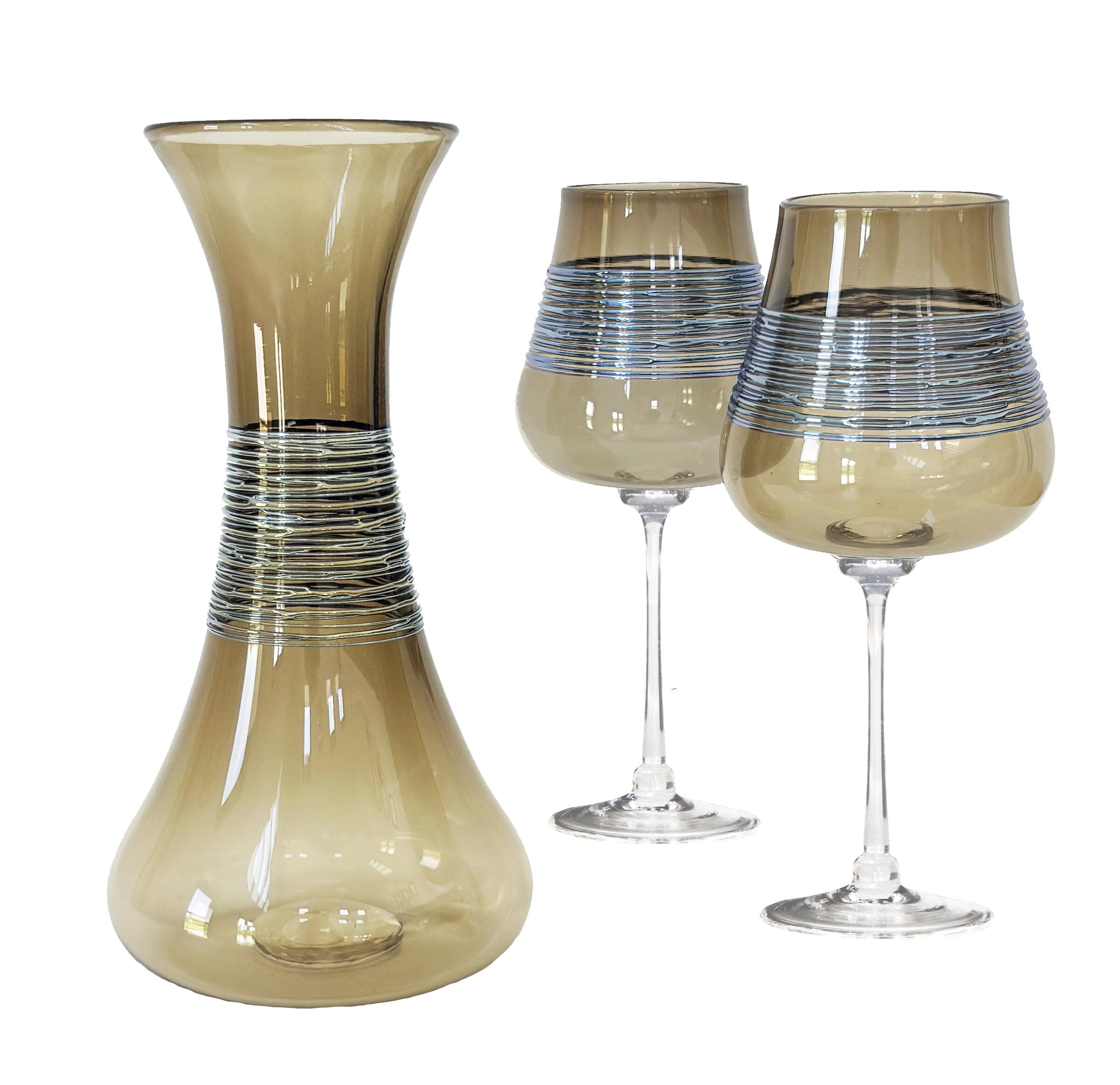 Olive Silverspun Carafe and Wine Glass Set