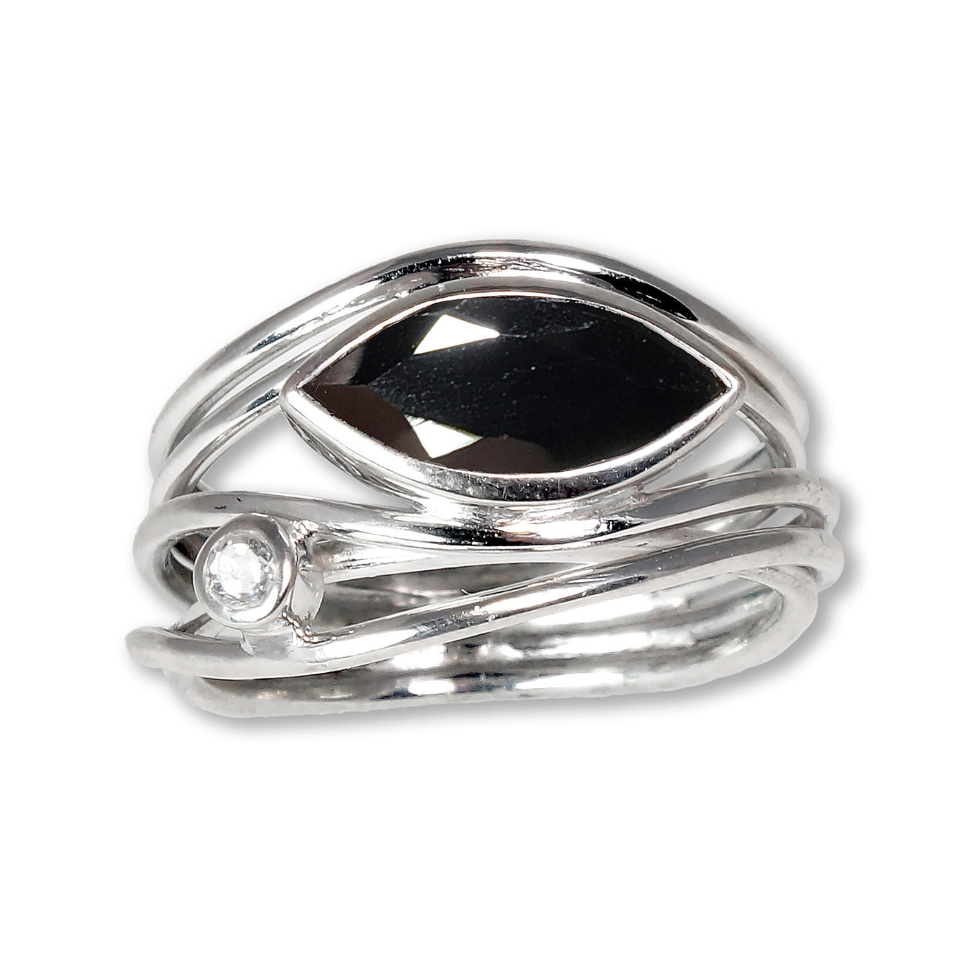 Silver & Black Spinel East West Ring
