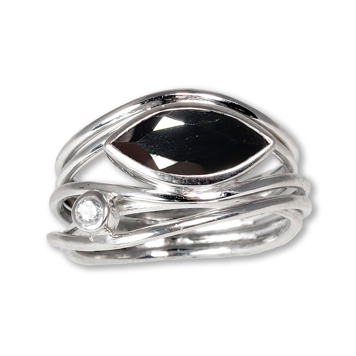 Silver & Black Spinel East West Ring