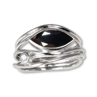 Silver & Black Spinel East West Ring