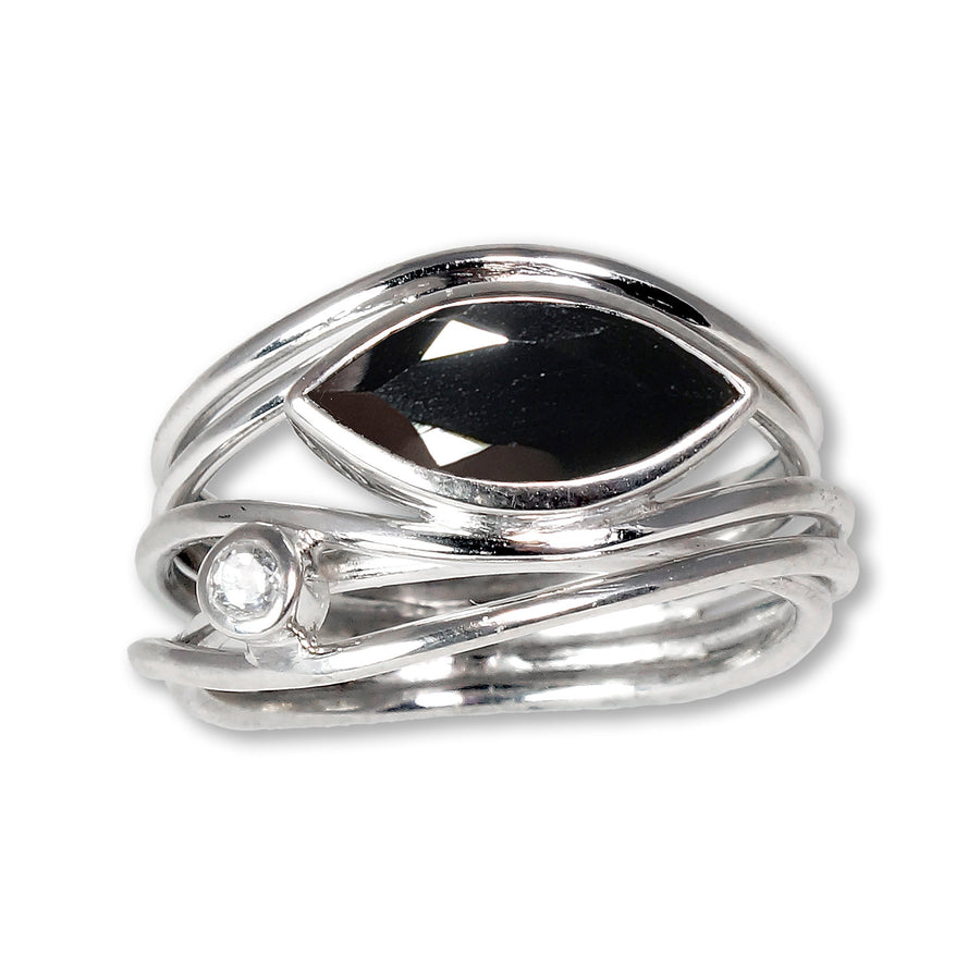 Silver & Black Spinel East West Ring