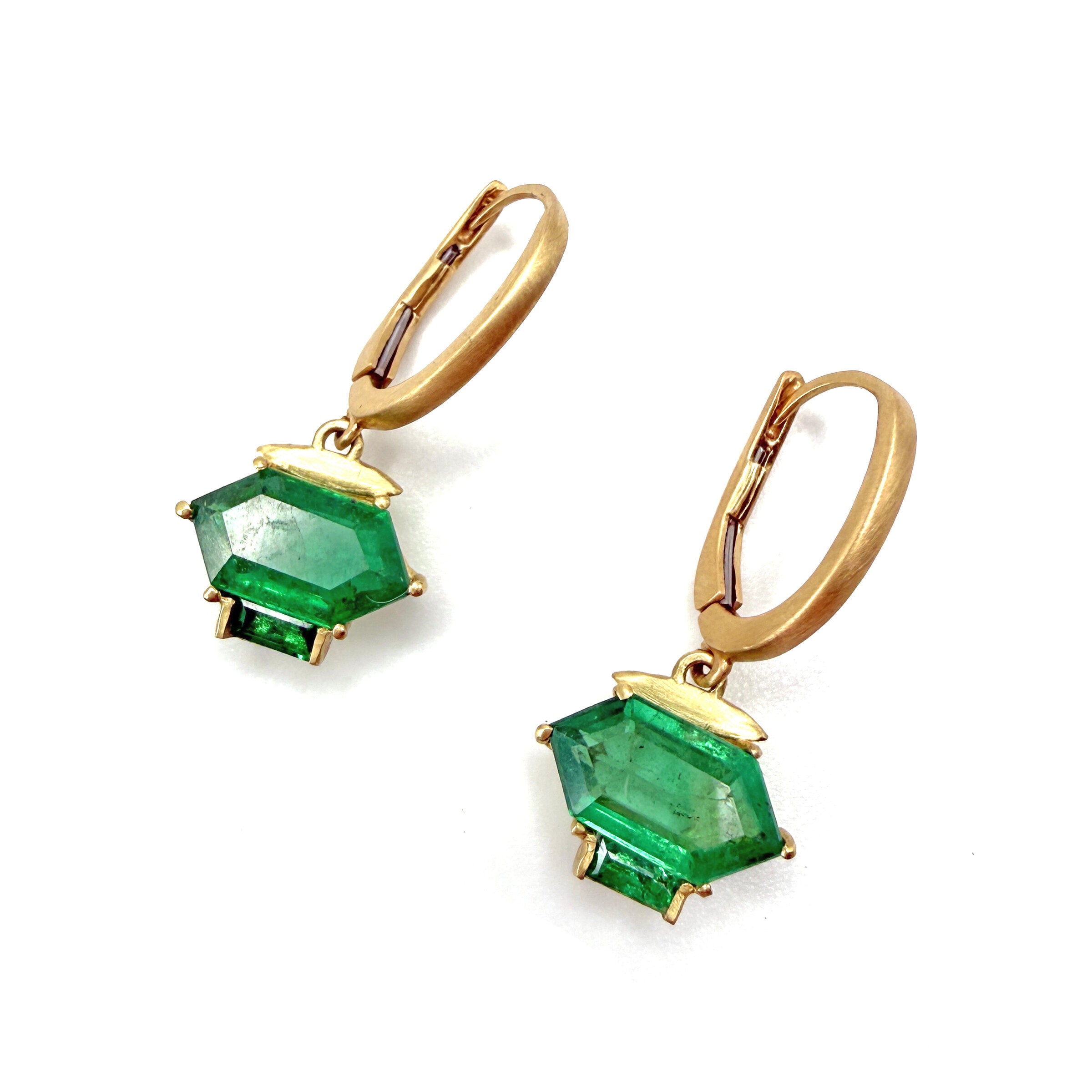 Emerald Hexagon Drop Earrings