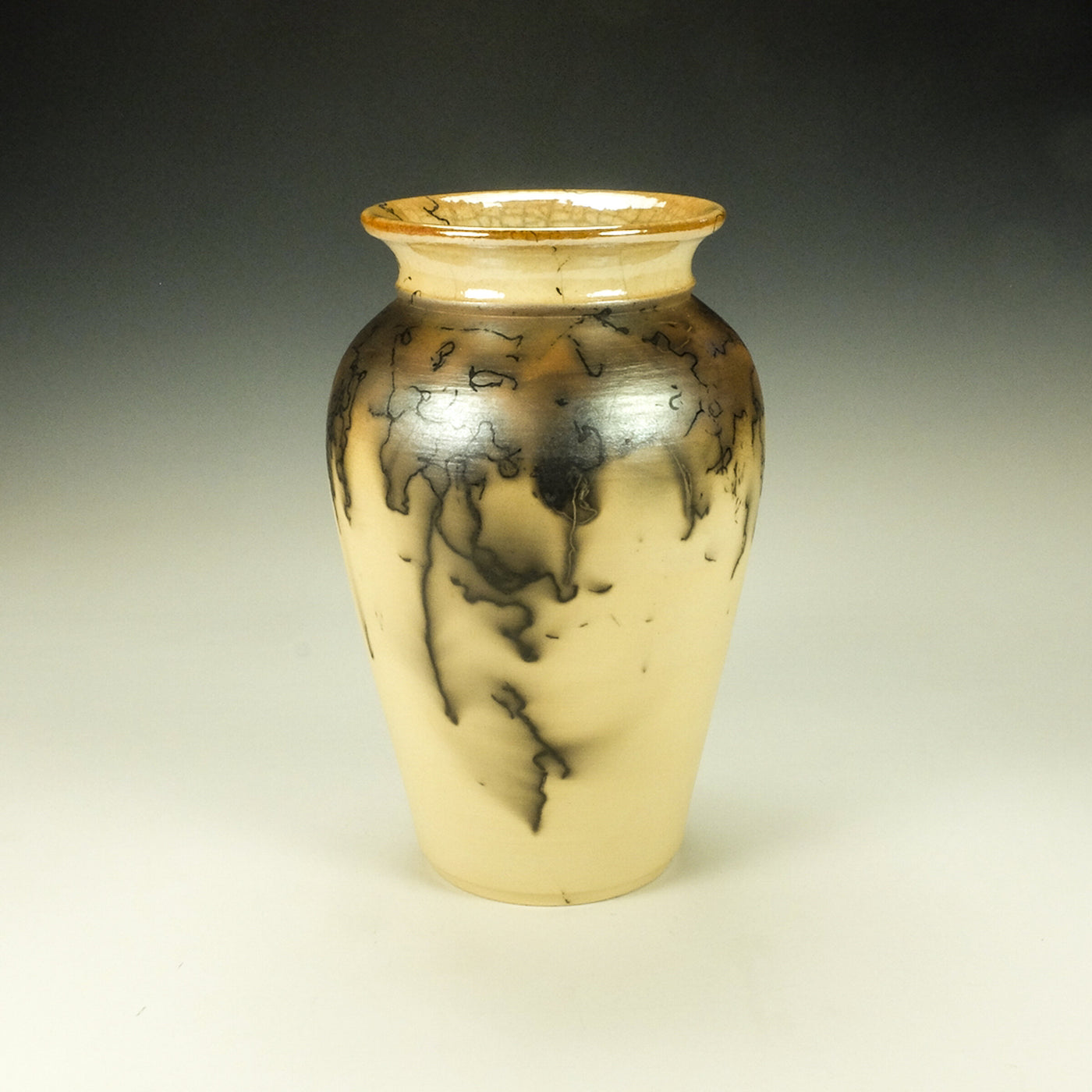 Medium Mustard Yellow and Orange Horsehair Raku Jar