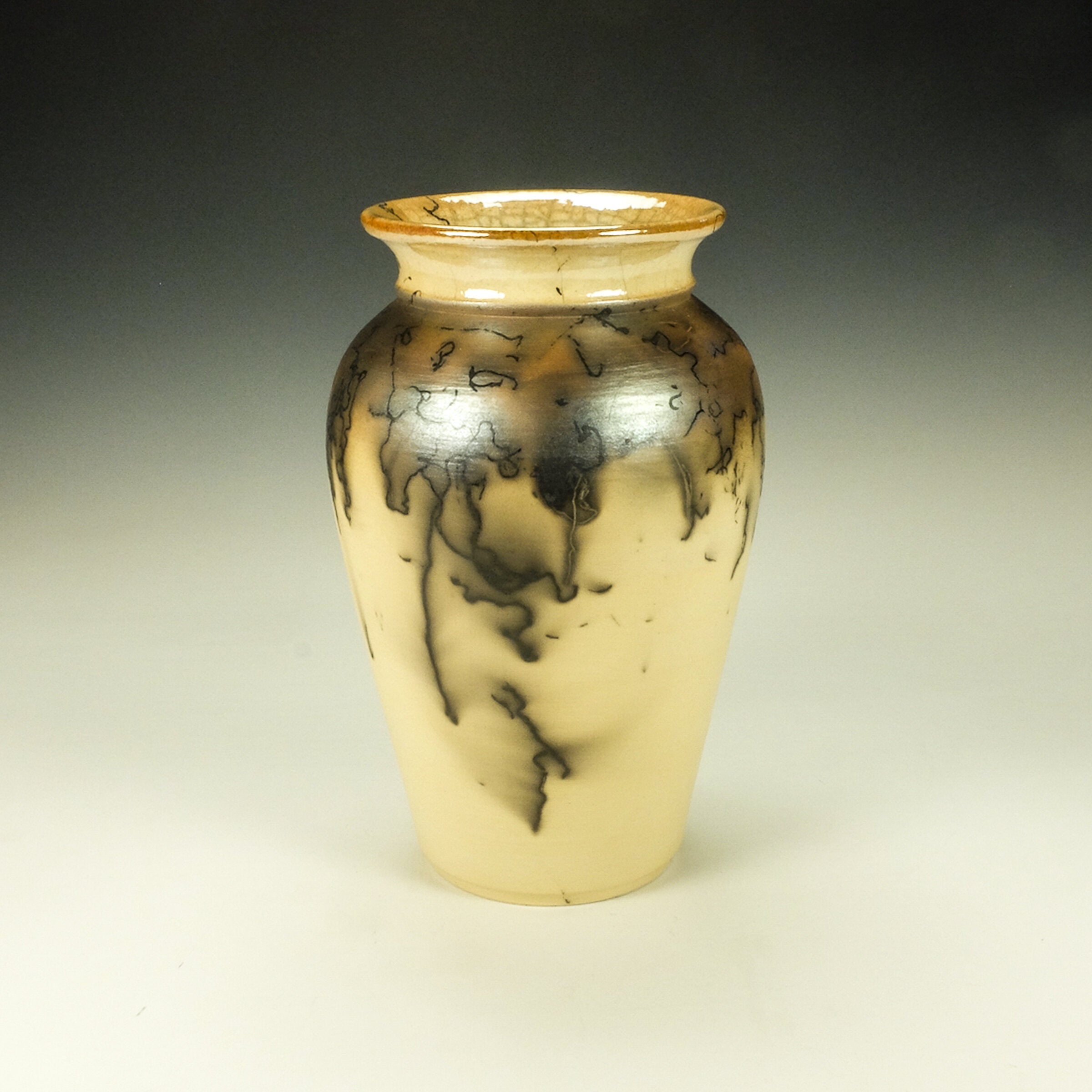 Medium Mustard Yellow and Orange Horsehair Raku Jar