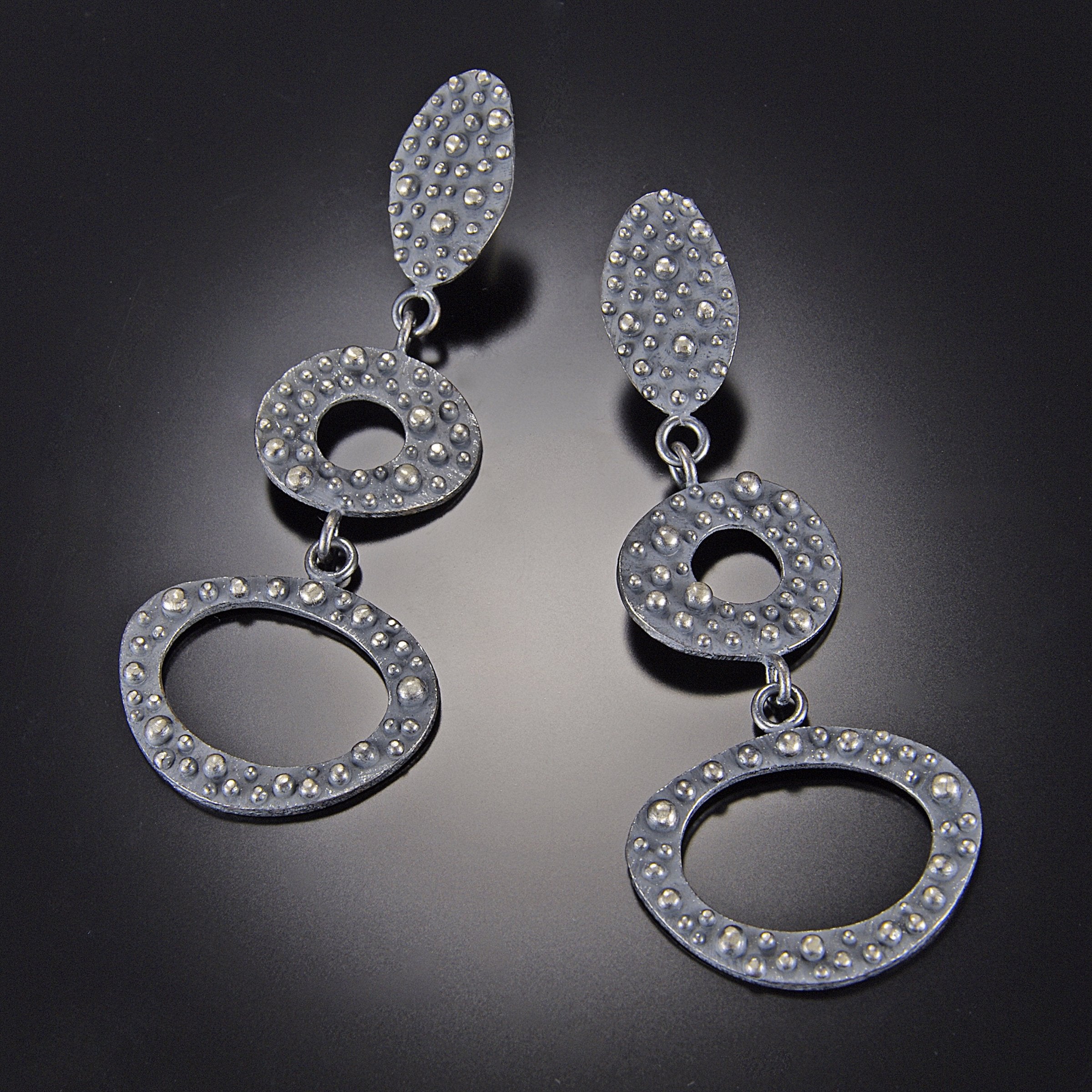 Bumpy Long Three-Tier Earrings