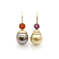 Fire Opal, Pink Tourmaline & Pearl Earrings