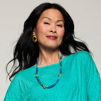 African Recycled Glass & Gold Clovers Necklace
