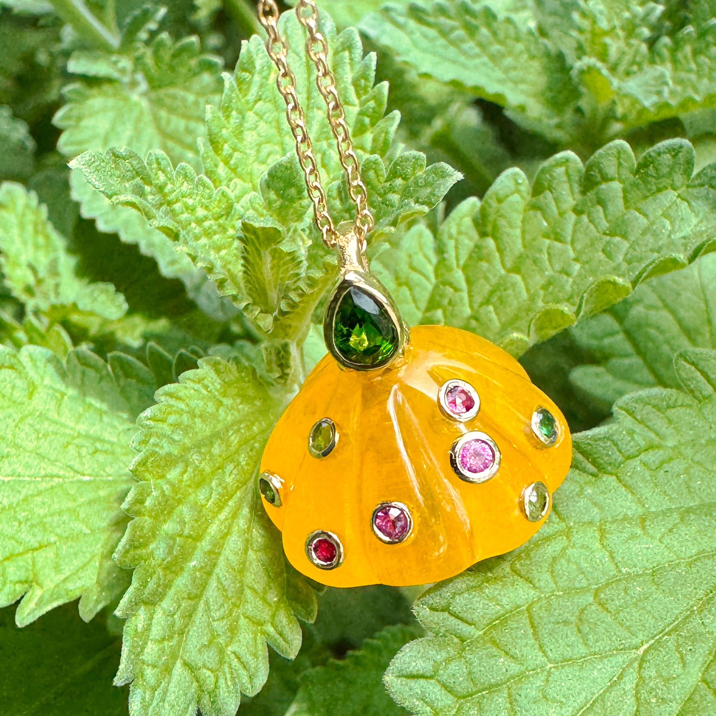 Colorful Amber Mushroom Pendant
