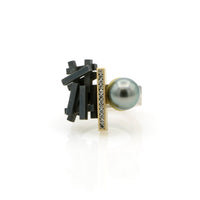 Pearl & Salt-and-Pepper Diamond Stacking Ring Set