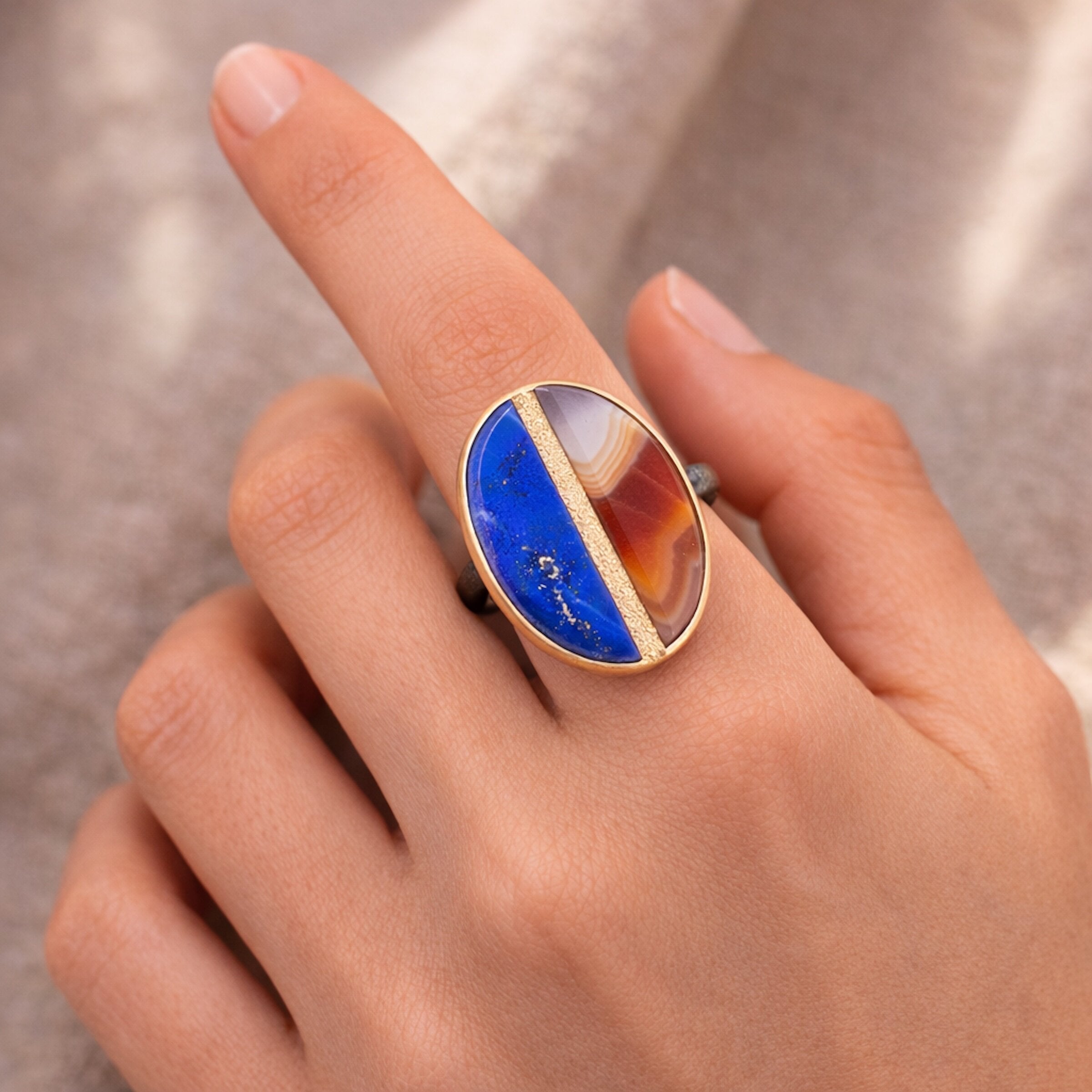 Lapis & Malawi Agate Inlay Ring