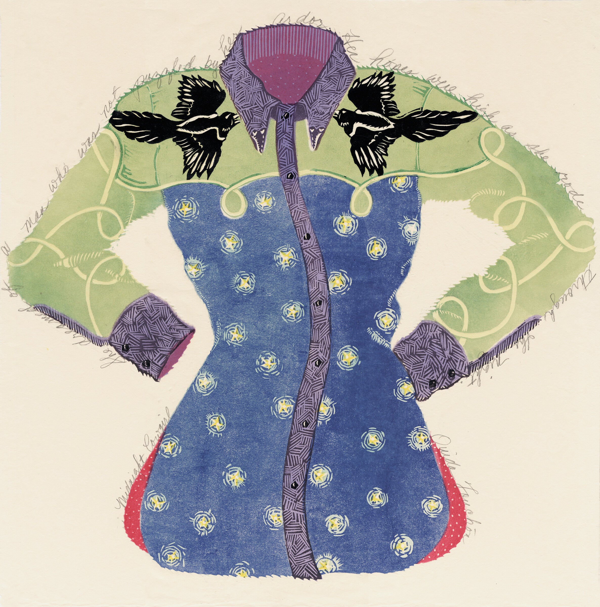 Midnight Cowgirl in Night Sky and Magpies