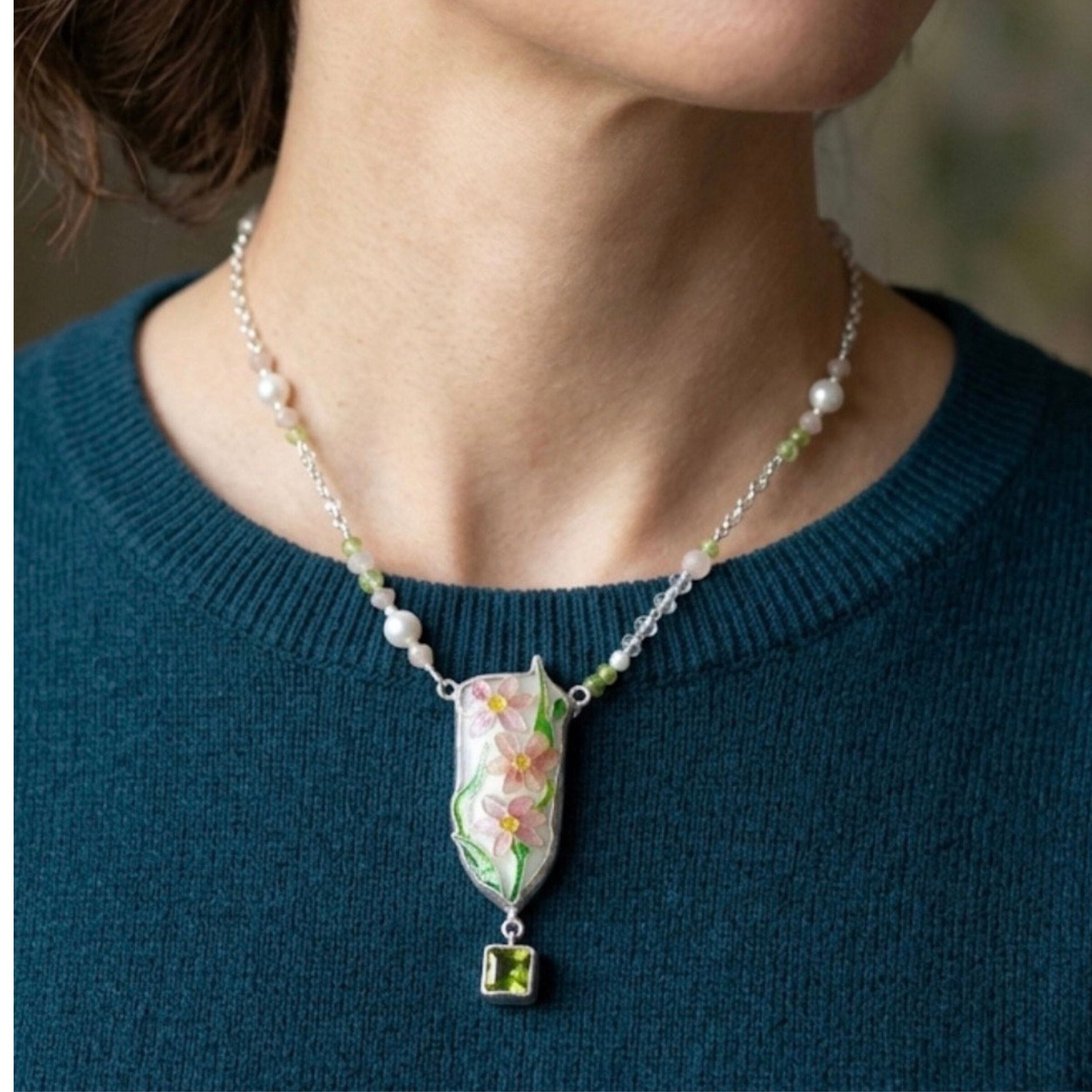 Cloisonne Clematis Necklace