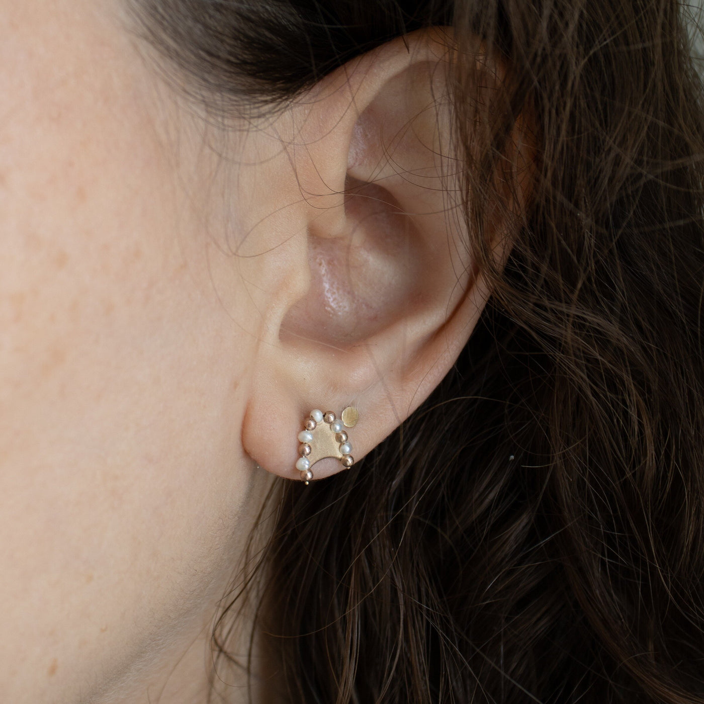 Gold Pearl Crescent Earrings