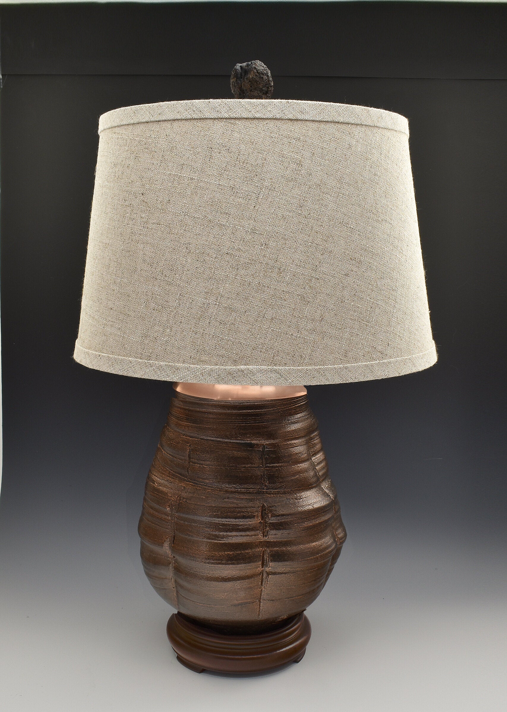 Raku Table Lamp with Linen Shade