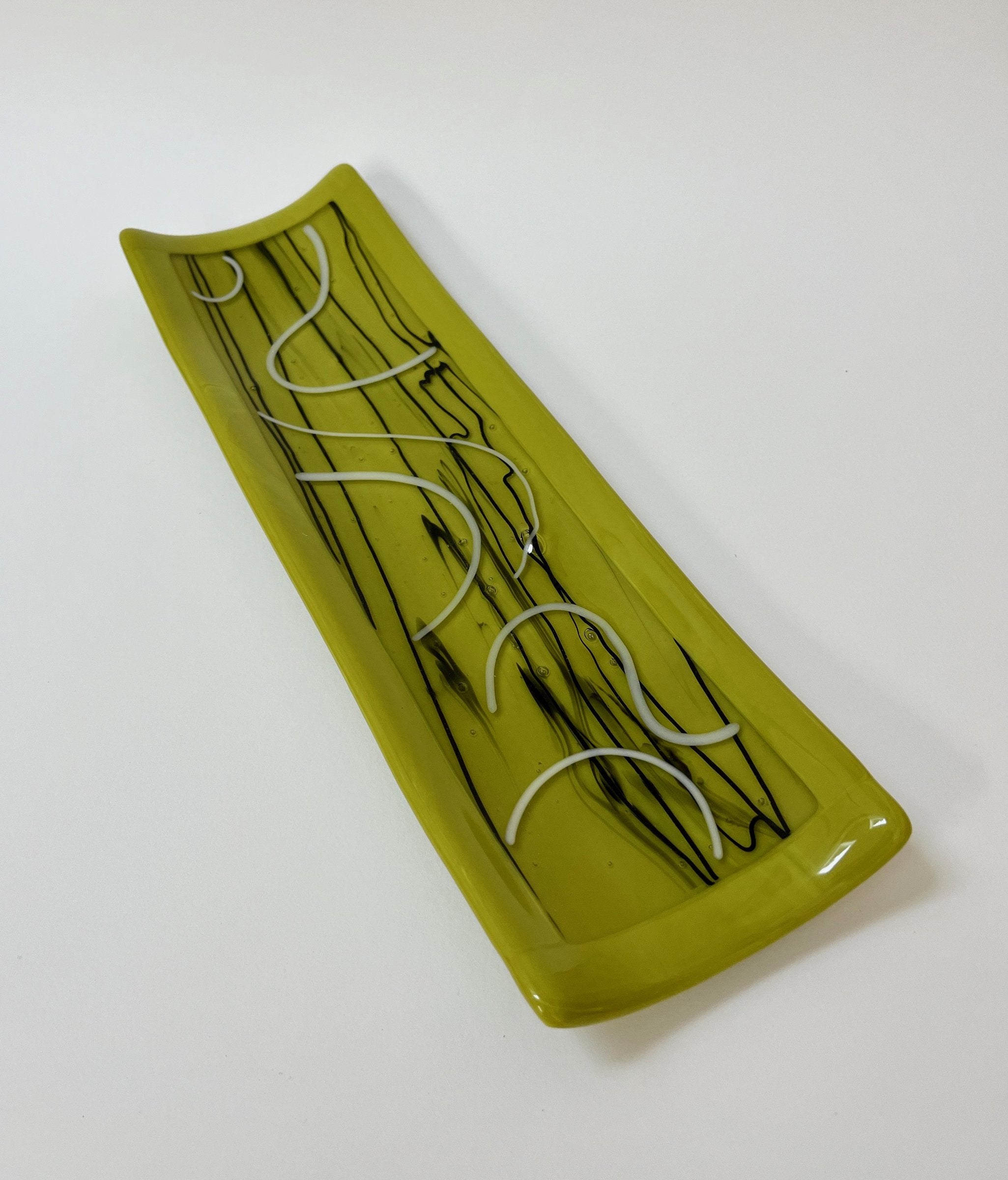 Black Stria Platter on Green