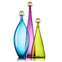 left to right: copper blue ellipse, tall amethyst cone, medium olive cone