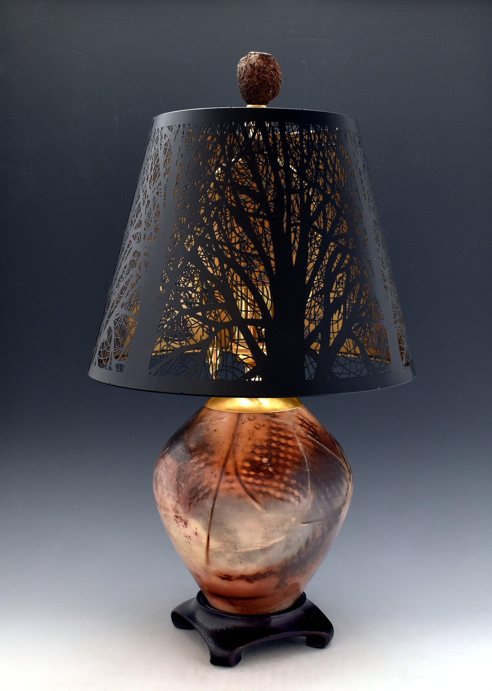 Saggar-Fired Table Lamp with Steel Tree Shade