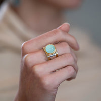 Aqua Chalcedony Square Ring with Guard Rings