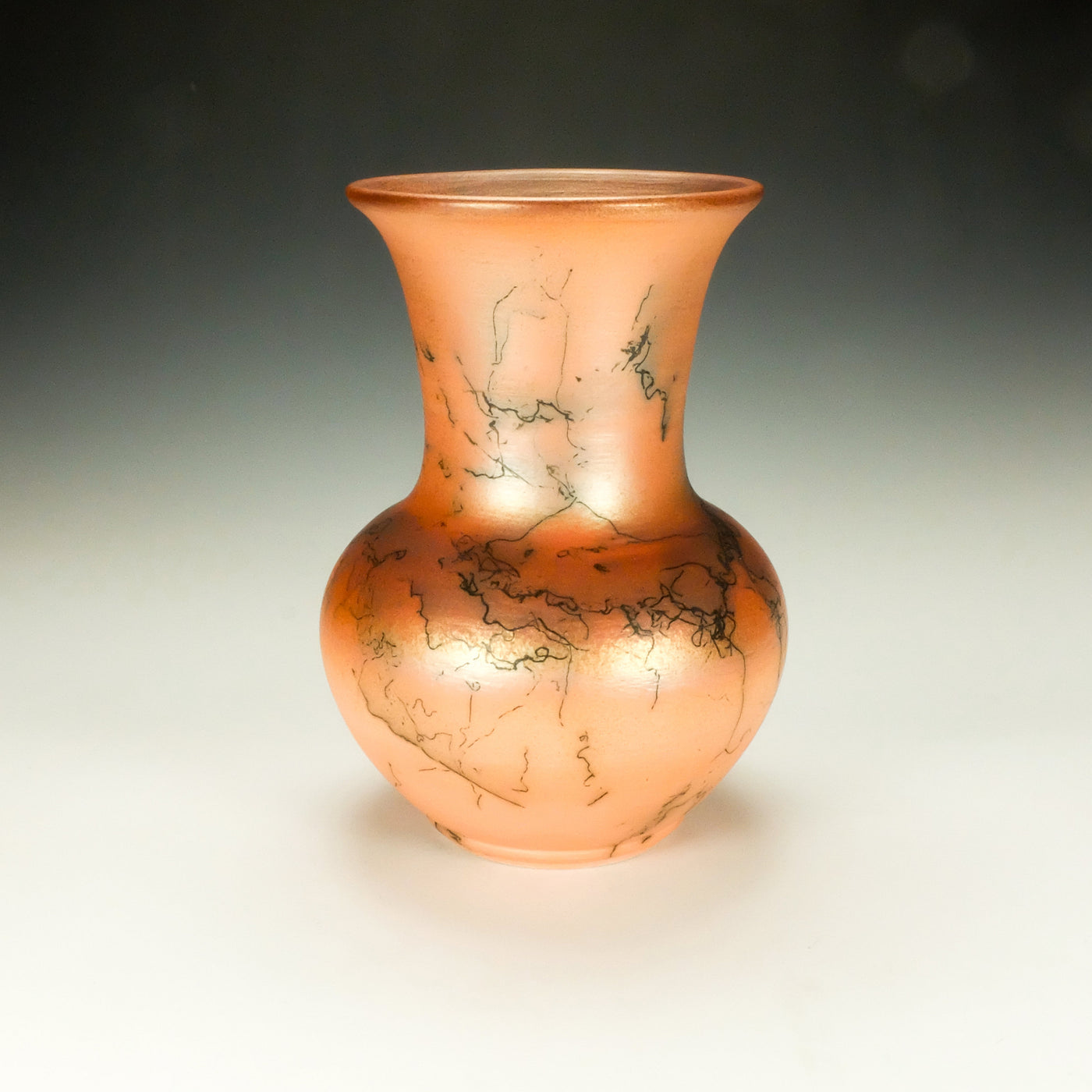 Tall Orange Horsehair Raku Pottery
