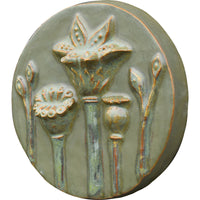 Circle of Poppies Ceramic Tile in Olive Green