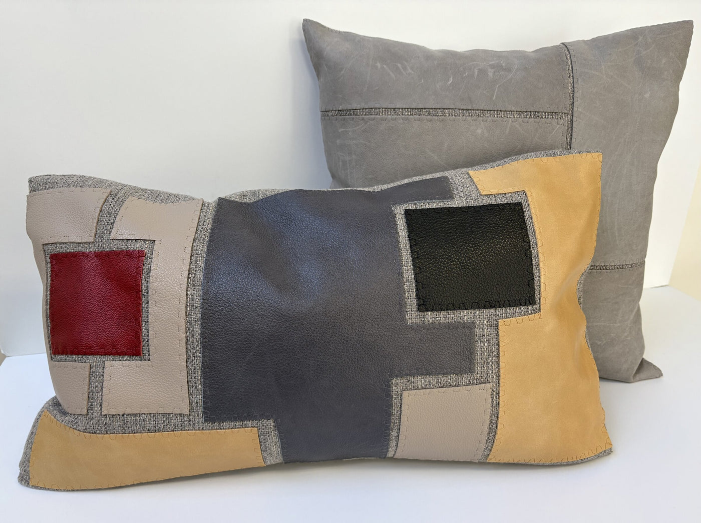 Mosaic Leather Applique Long Lumbar Pillow