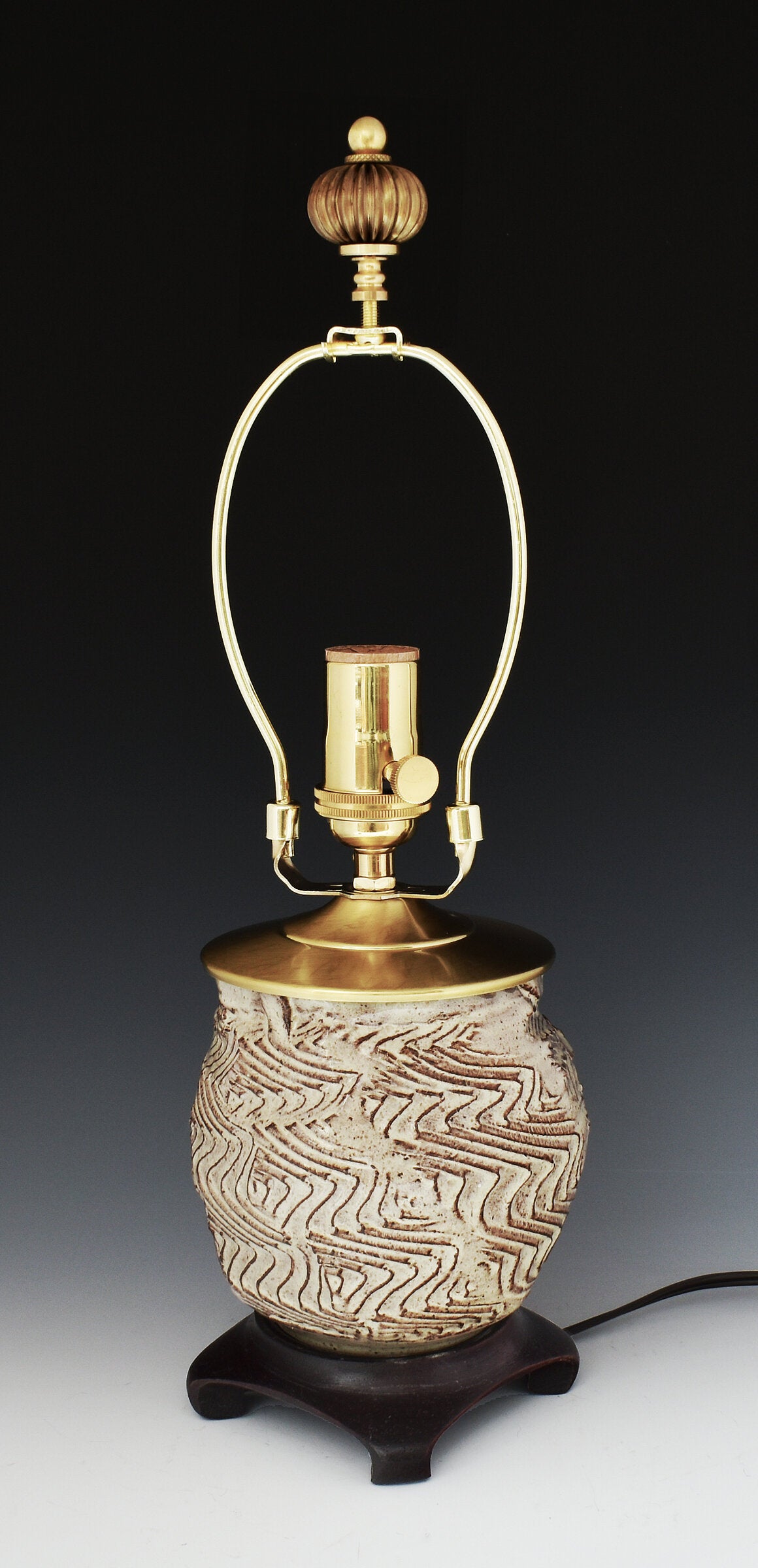 White Carved Stoneware Lamp with Steel Branch Shade