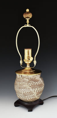 White Carved Stoneware Lamp with Steel Branch Shade