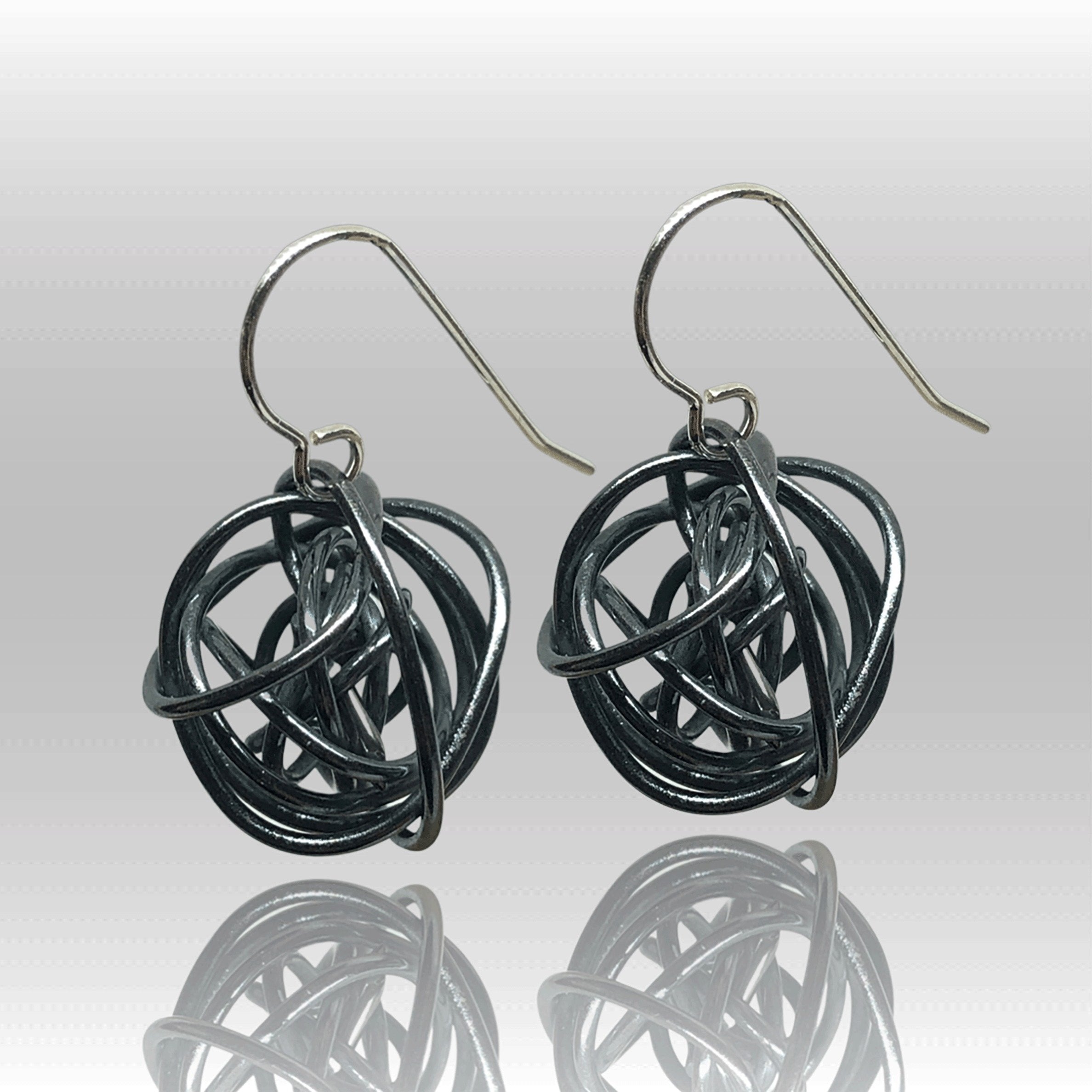 Jet Black Wrapped Wire Ball Earrings