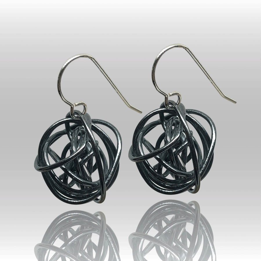 Jet Black Wrapped Wire Ball Earrings