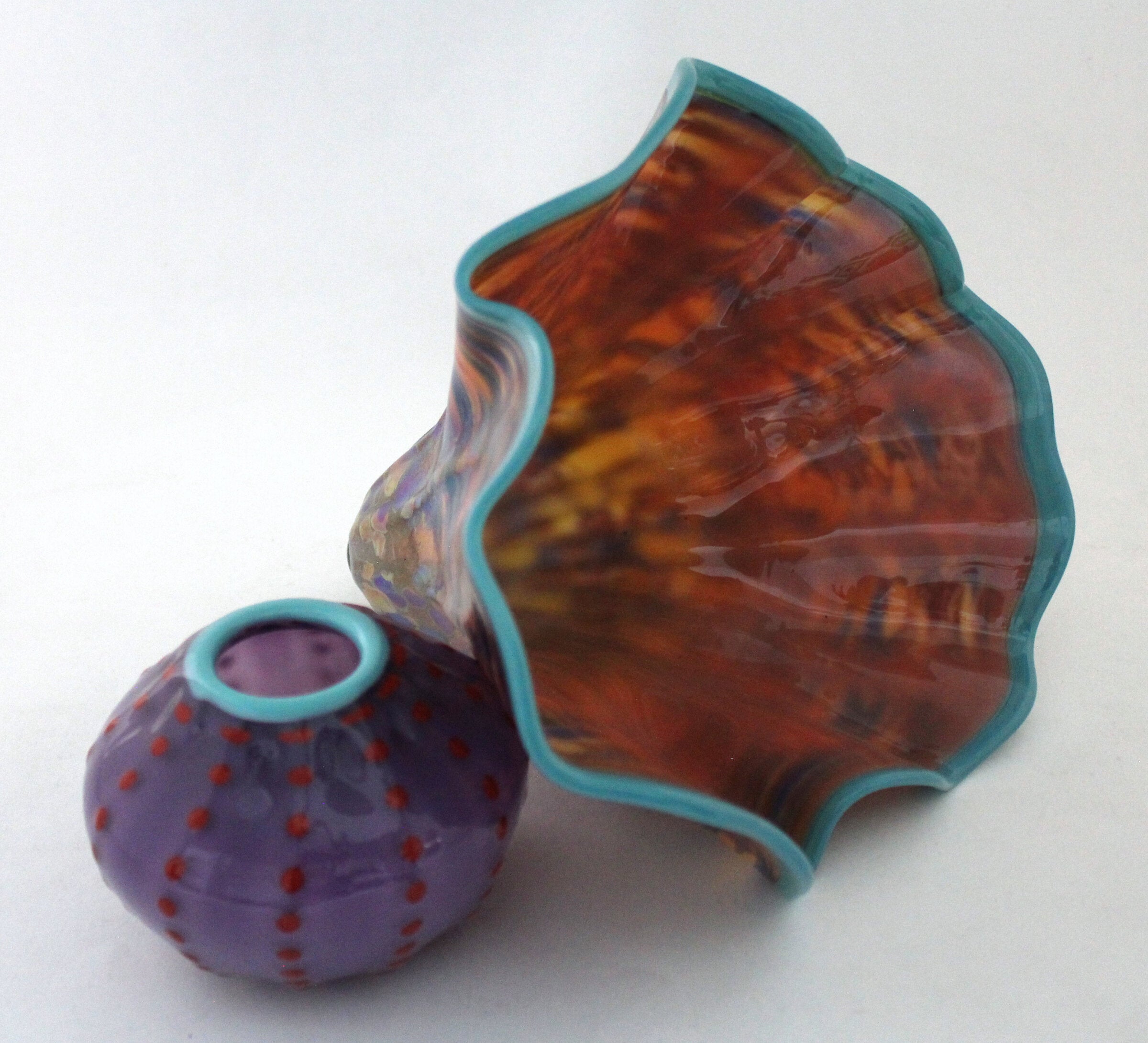 Peach Seashell with Lavender Urchin Sculpture