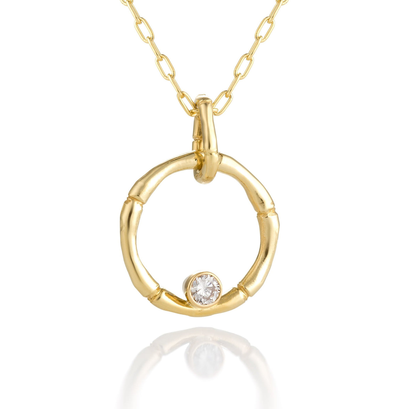 Bamboo Circle Diamond Pendant Necklace