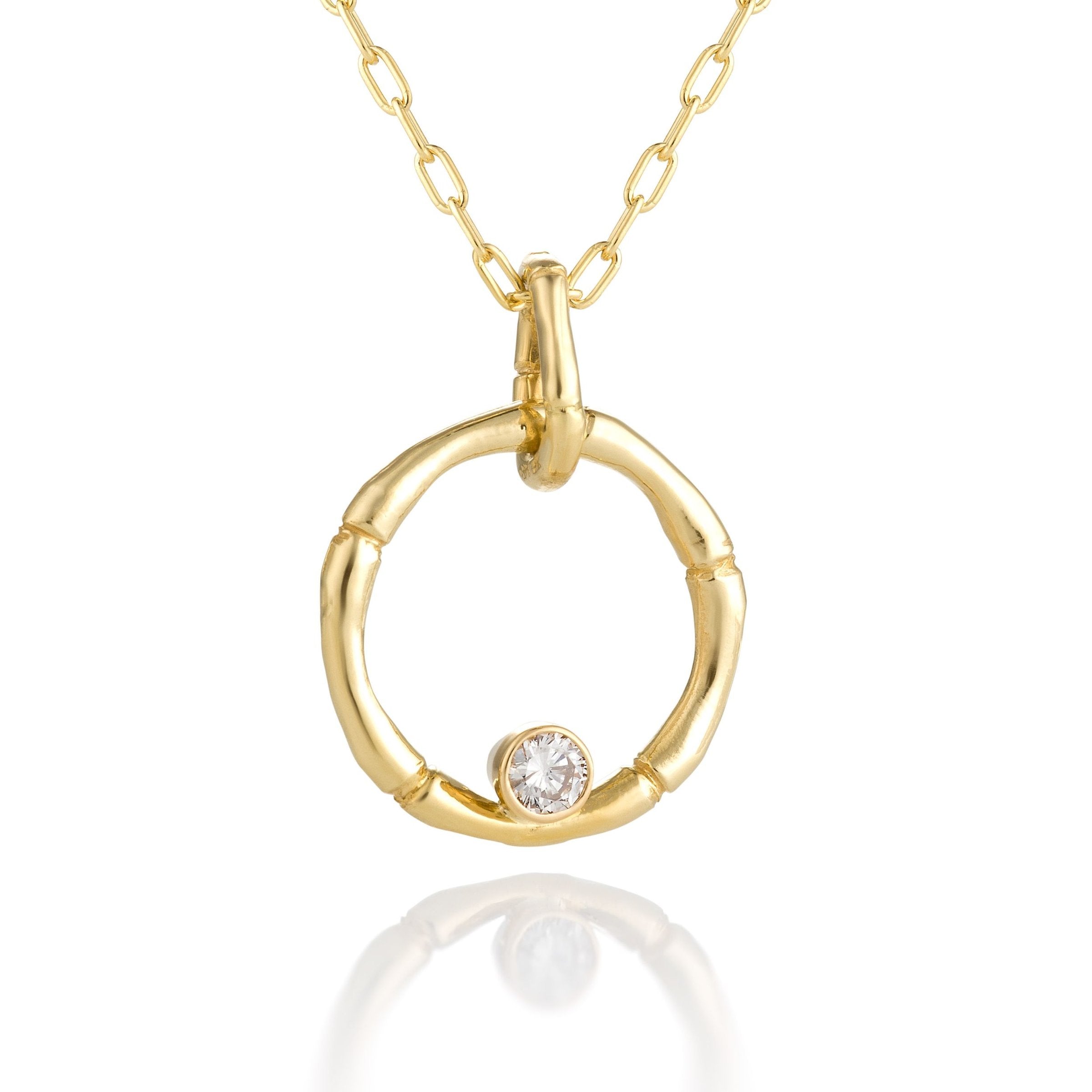 Bamboo Circle Diamond Pendant Necklace