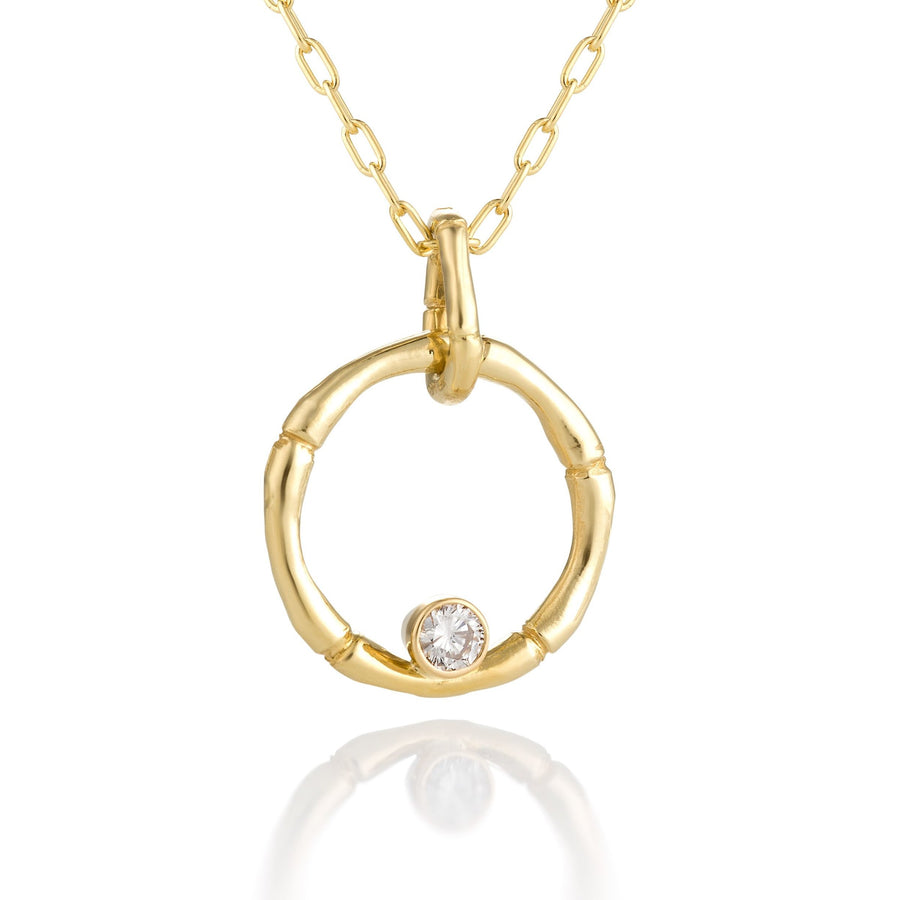 Bamboo Circle Diamond Pendant Necklace