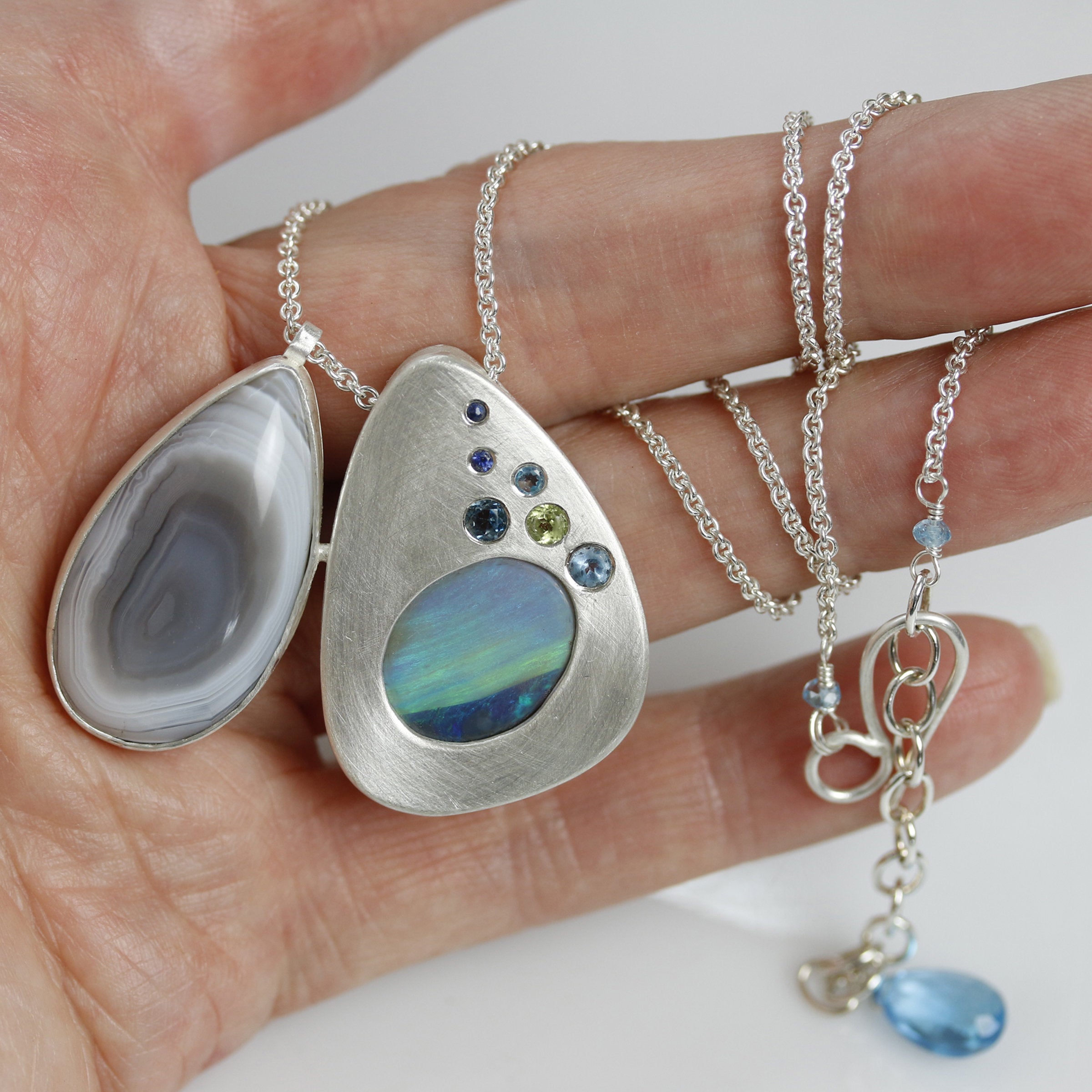 Stone Petals Necklace in Opal and Botswana Agate