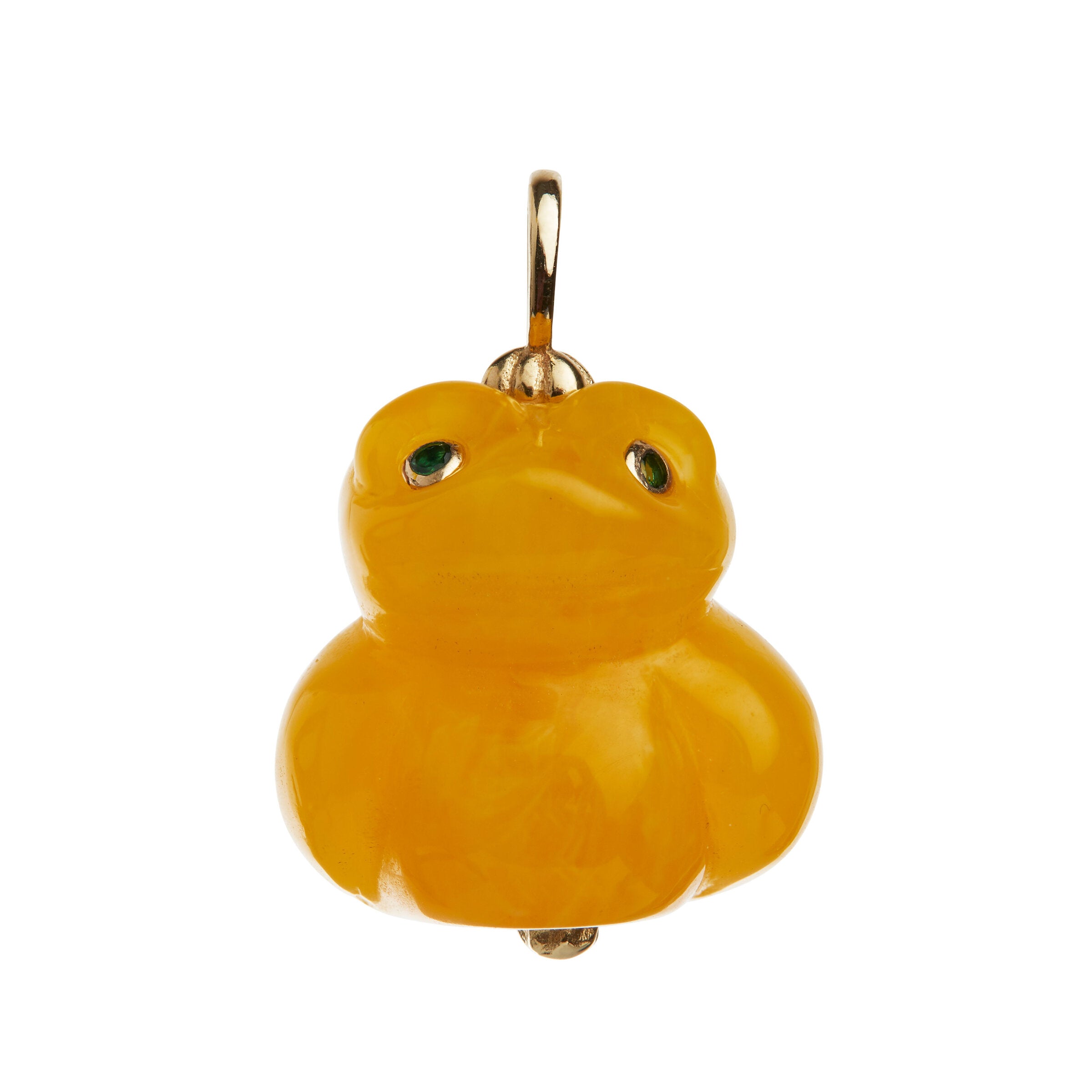 Carved Amber Frog Pendant