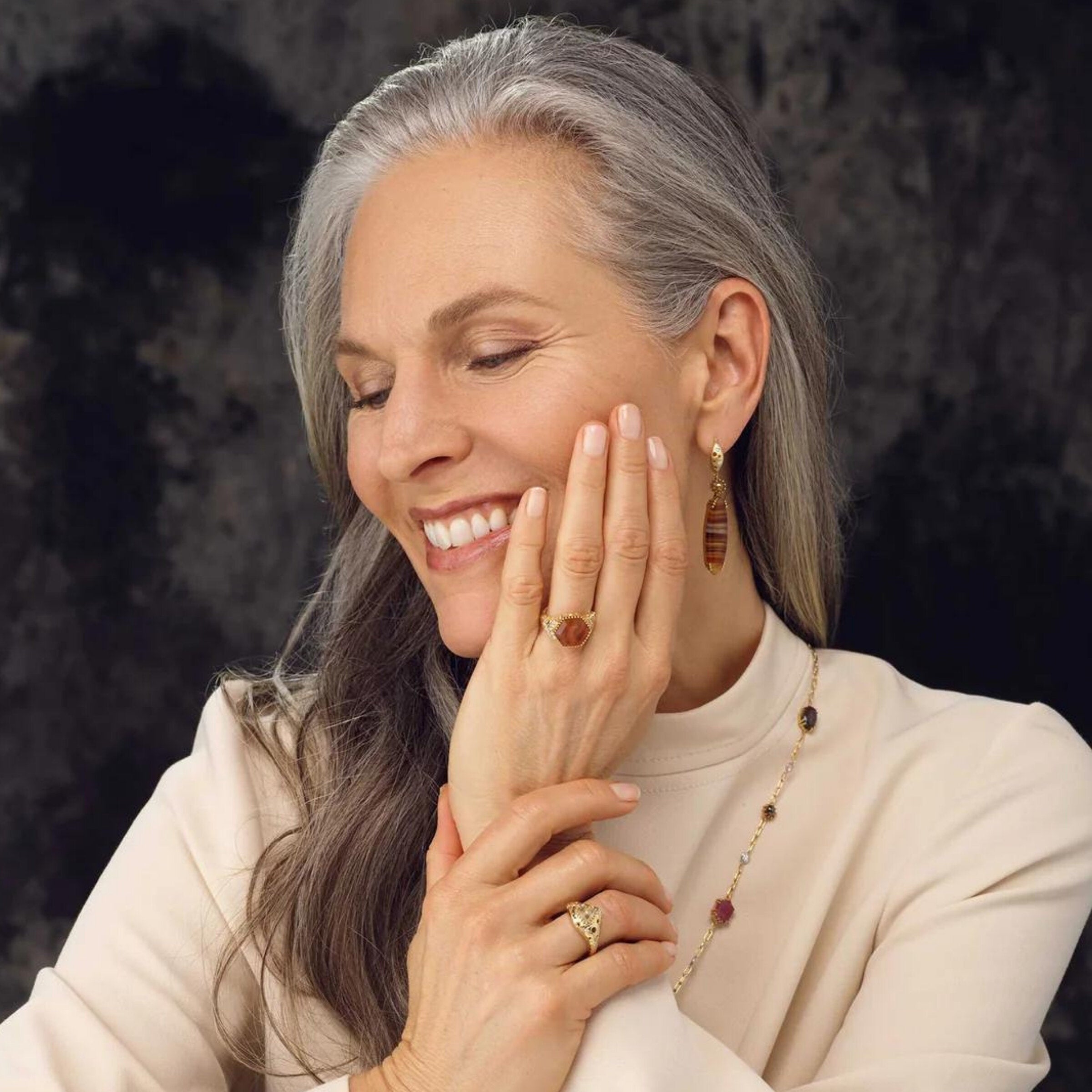 Hex Agate Chevron Steps Ring