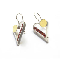 Dot Heart Earrings with Red Stones