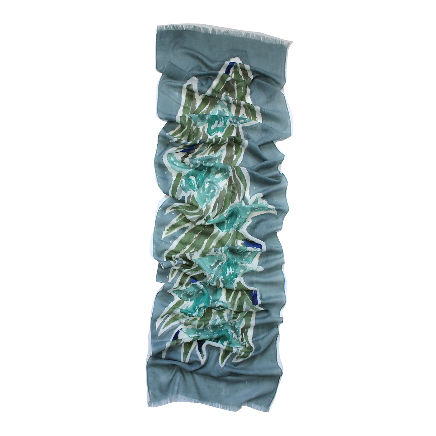 Daffodil Teal - Hand Painted Cashmere blended scarf
